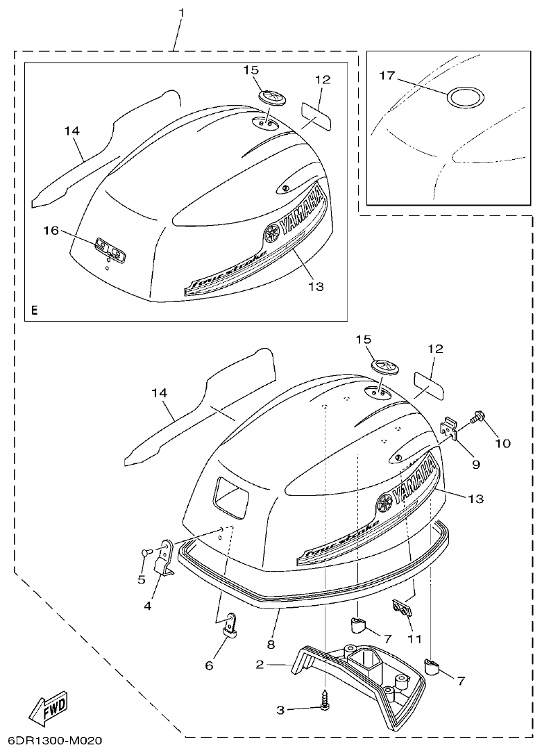 Yamaha 9JMH, 9JE TOP COWLING parts diagram